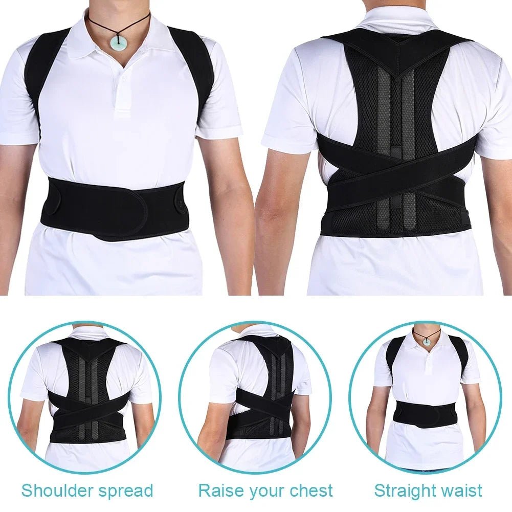 Cat Shop Boys - Reinforced Belt Lumbar Column Posture Corrector Vest Adjustable Back Support Strap Shoulder Spine Brace Neck Stretcher Trainer