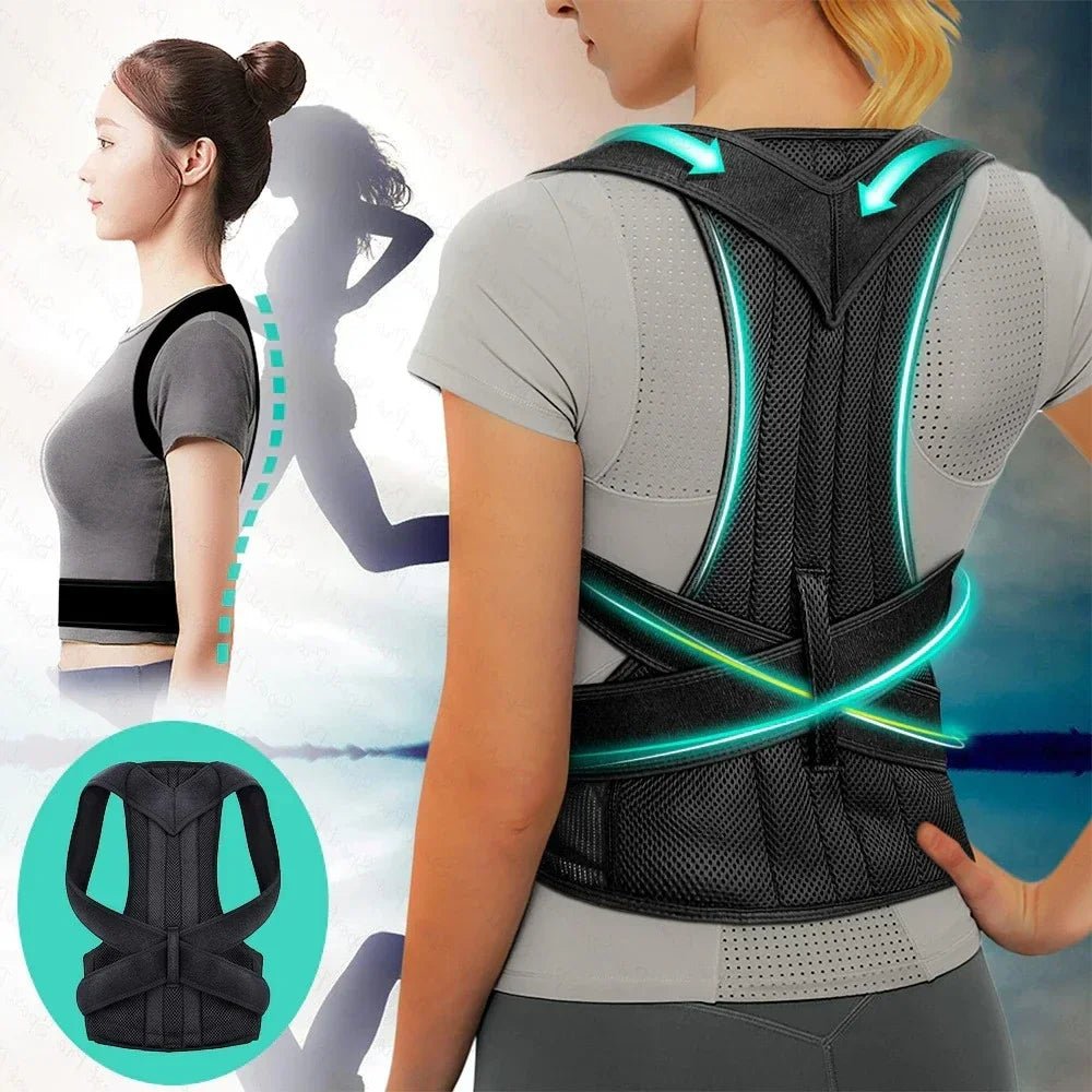 Cat Shop Boys - Reinforced Belt Lumbar Column Posture Corrector Vest Adjustable Back Support Strap Shoulder Spine Brace Neck Stretcher Trainer