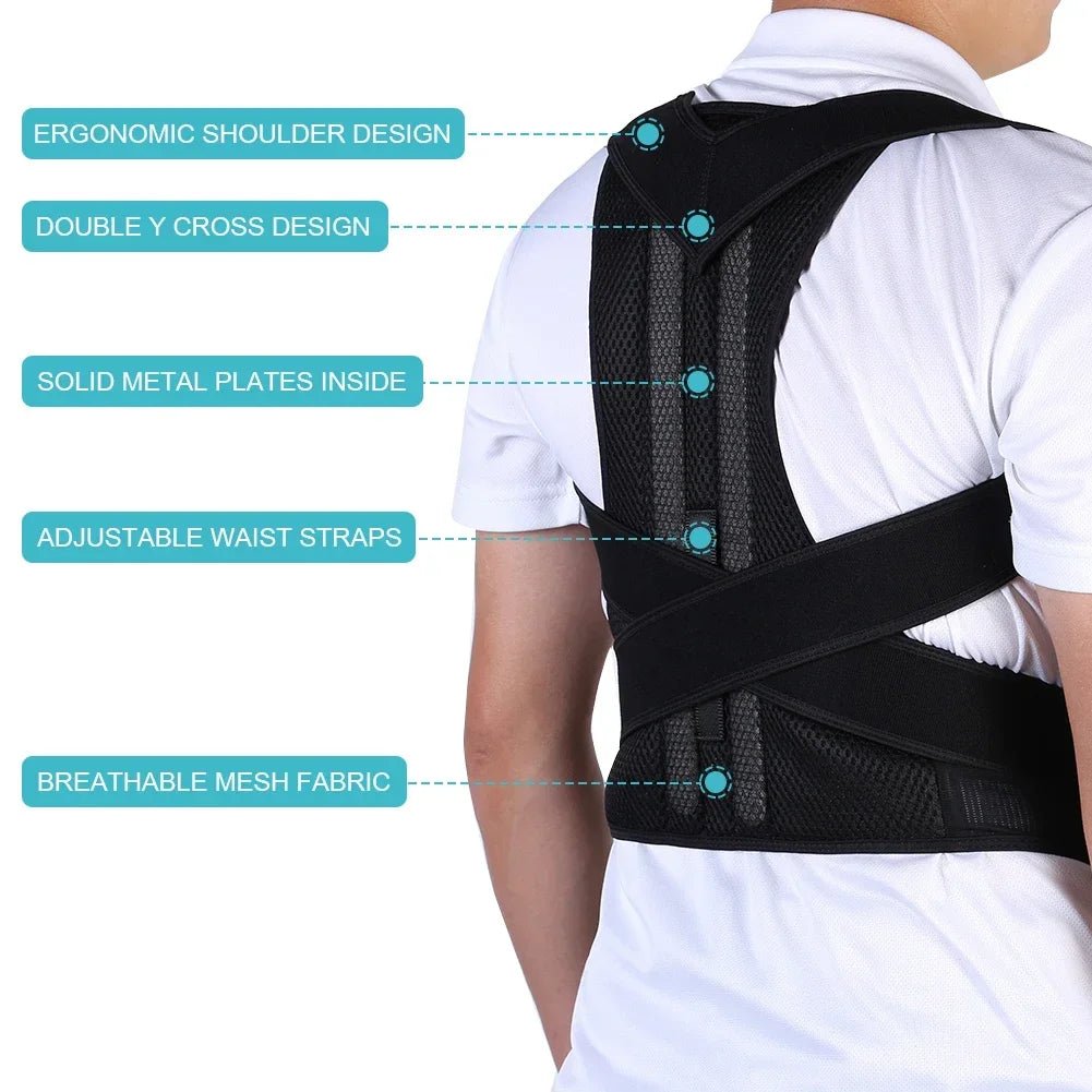 Cat Shop Boys - Reinforced Belt Lumbar Column Posture Corrector Vest Adjustable Back Support Strap Shoulder Spine Brace Neck Stretcher Trainer