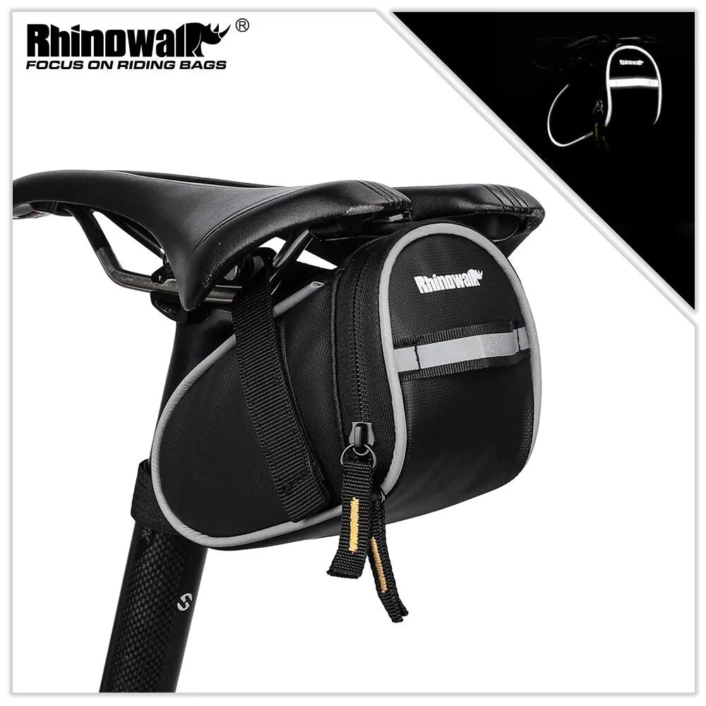 Cat Shop Boys - Rhinowalk Bike Saddle Bag 0.8L Small Waterproof Storage Black Tail Rear Pack Accessory Kit Tool Reflective MTB Road Bicycle Bag