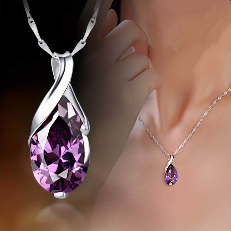 Cat Shop Boys - Romantic Sparkling Amethyst Teardrop Pendant Necklace - Exquisite Jewelry Featuring Timeless Design, Durable Construction, and Brilliant Shine - Ideal Bridal, Engagement, Wedding, and Anniversary Gift for Her