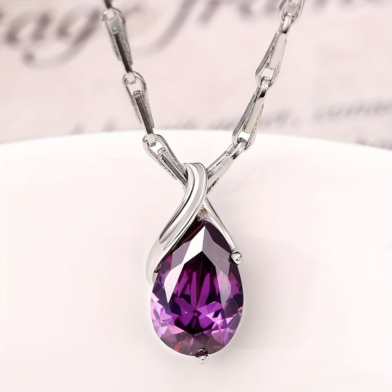 Cat Shop Boys - Romantic Sparkling Amethyst Teardrop Pendant Necklace - Exquisite Jewelry Featuring Timeless Design, Durable Construction, and Brilliant Shine - Ideal Bridal, Engagement, Wedding, and Anniversary Gift for Her