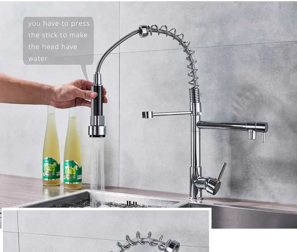 Cat Shop Boys - Rozin Black Spring Pull Down Kitchen Sink Faucet Deck Mounted Dual Spout Hot & Cold Water Mixer Tap Crane,Single Handle,SUS 304