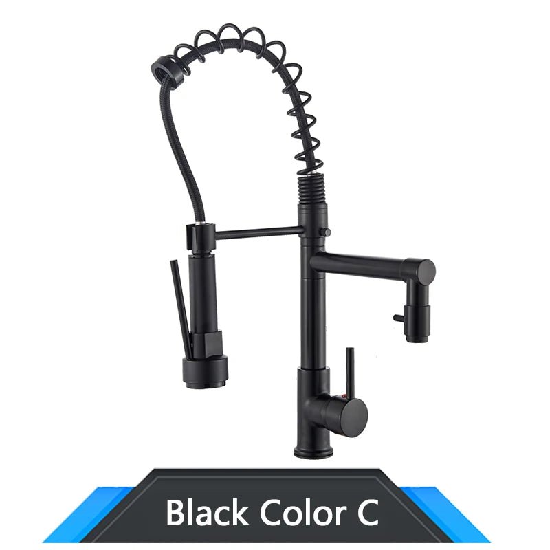 Cat Shop Boys - Rozin Black Spring Pull Down Kitchen Sink Faucet Deck Mounted Dual Spout Hot & Cold Water Mixer Tap Crane,Single Handle,SUS 304