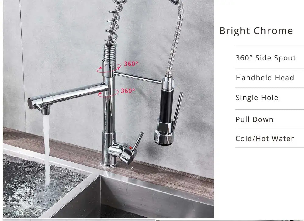 Cat Shop Boys - Rozin Black Spring Pull Down Kitchen Sink Faucet Deck Mounted Dual Spout Hot & Cold Water Mixer Tap Crane,Single Handle,SUS 304