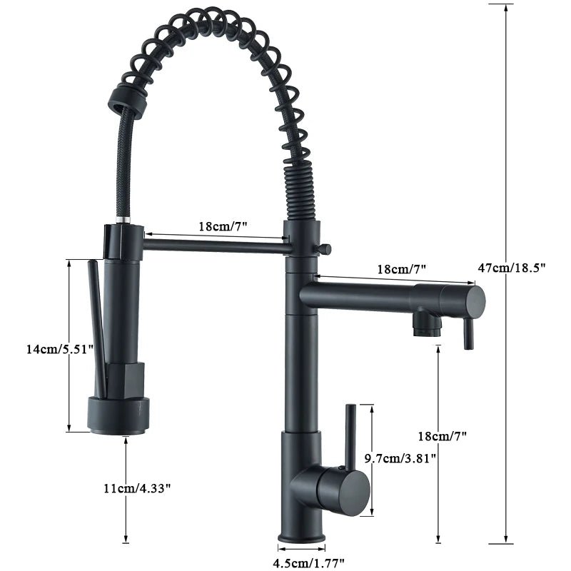 Cat Shop Boys - Rozin Black Spring Pull Down Kitchen Sink Faucet Deck Mounted Dual Spout Hot & Cold Water Mixer Tap Crane,Single Handle,SUS 304