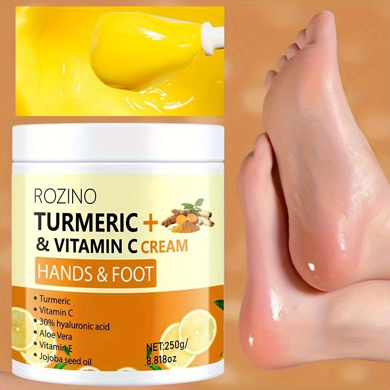 Cat Shop Boys - ROZINO Turmeric & Vitamin C Hand and Foot Cream, 250g - Hypoallergenic, Fast - Absorbing Moisturizer for Dry Skin with Glycerin, Vit C, Hyaluronic Acid, Aloe Vera, Jojoba Oil for All Skin Types