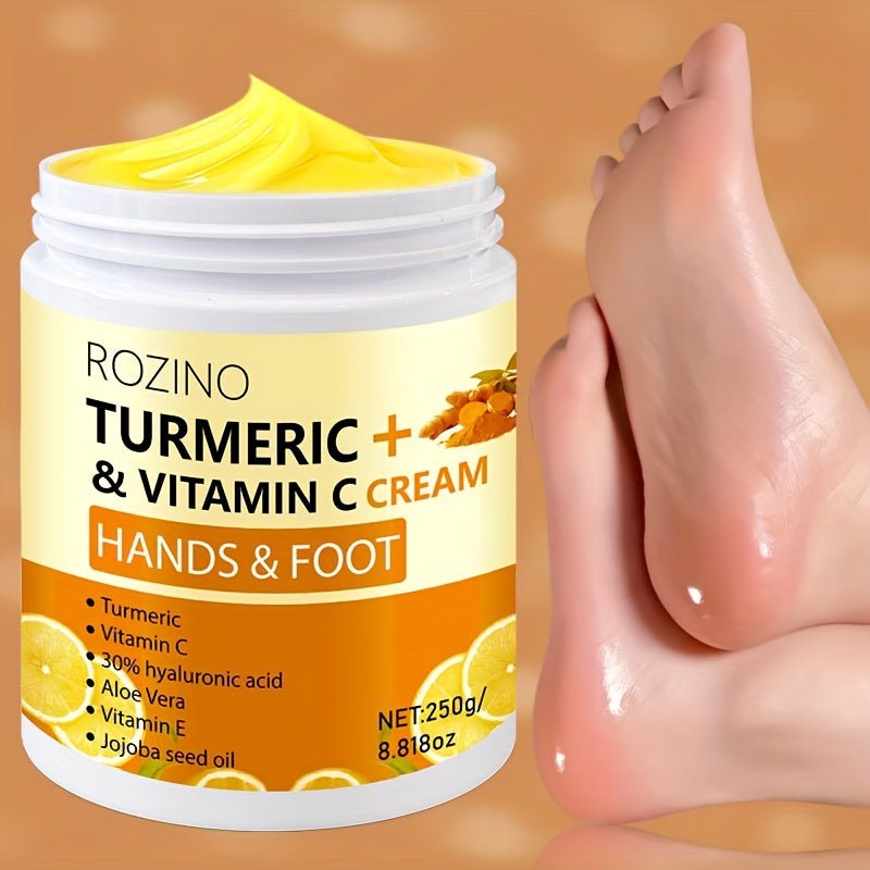 Cat Shop Boys - ROZINO Turmeric & Vitamin C Hand and Foot Cream, 250g - Hypoallergenic, Fast - Absorbing Moisturizer for Dry Skin with Glycerin, Vit C, Hyaluronic Acid, Aloe Vera, Jojoba Oil for All Skin Types