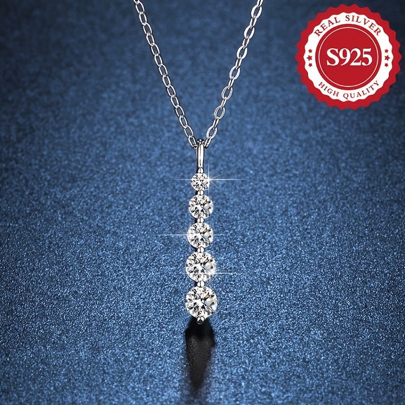 Cat Shop Boys - S925 Silver, Bling Bling Five Sparkling Synthetic Zirconia Pendant Women'S Necklace, Gift, Party, 3.3G