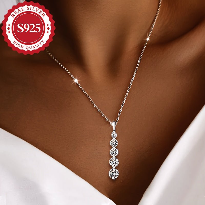 Cat Shop Boys - S925 Silver, Bling Bling Five Sparkling Synthetic Zirconia Pendant Women'S Necklace, Gift, Party, 3.3G