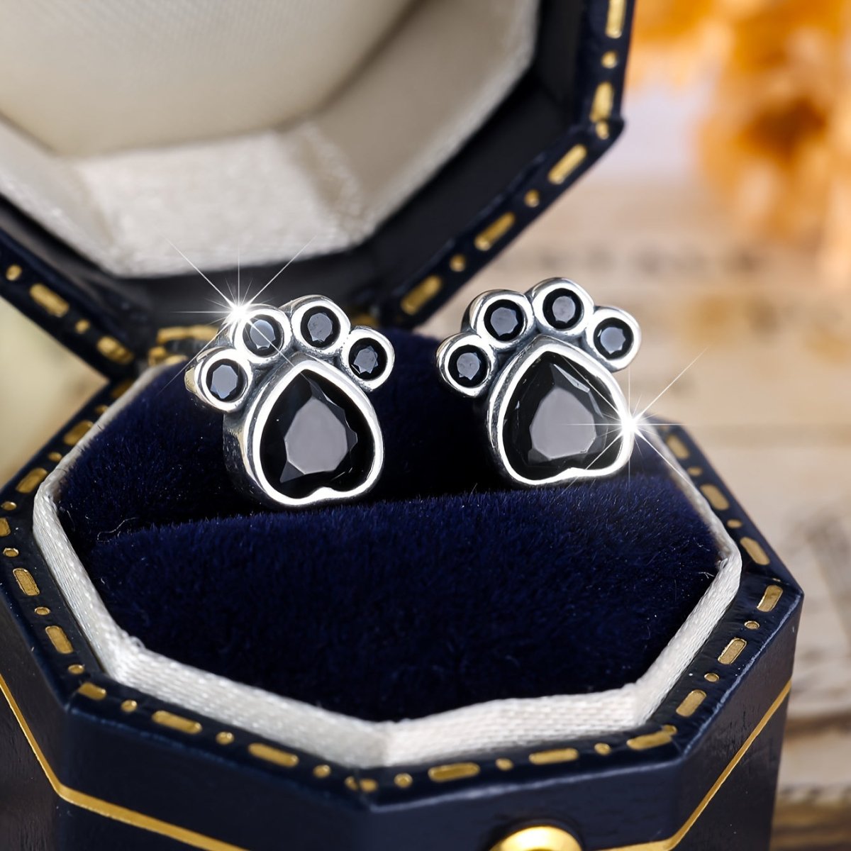 Cat Shop Boys - S925 Sterling Silver Paw Print Earrings - Adorable Black Charm for Everyday and Party Wear - Gift for Her