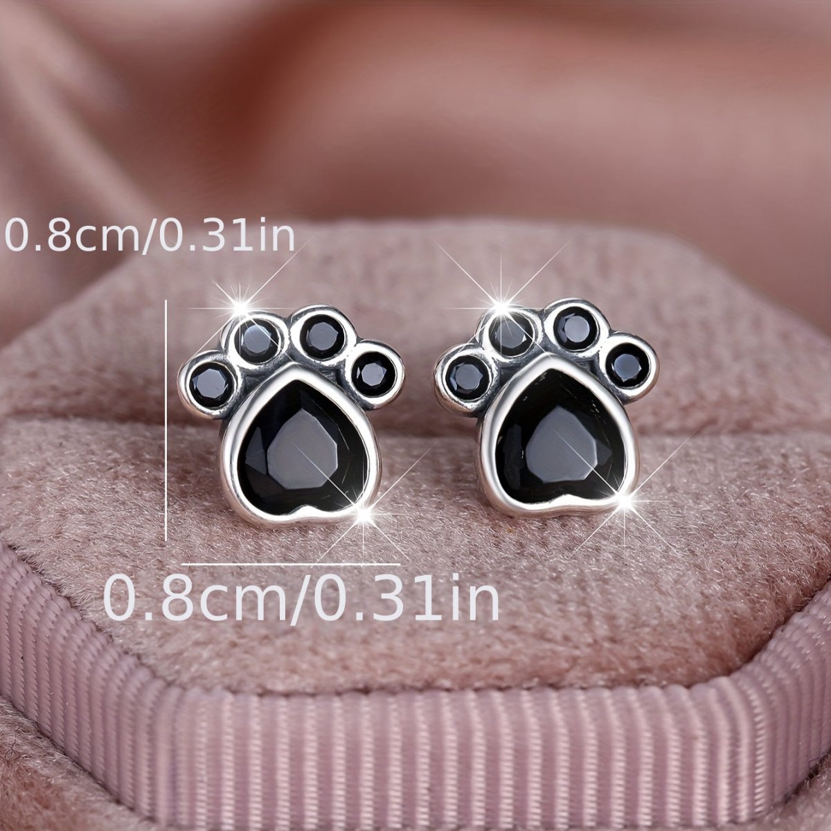 Cat Shop Boys - S925 Sterling Silver Paw Print Earrings - Adorable Black Charm for Everyday and Party Wear - Gift for Her