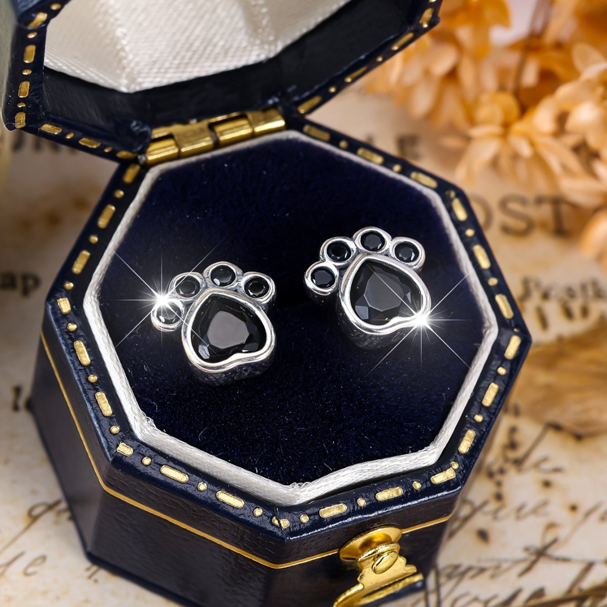 Cat Shop Boys - S925 Sterling Silver Paw Print Earrings - Adorable Black Charm for Everyday and Party Wear - Gift for Her