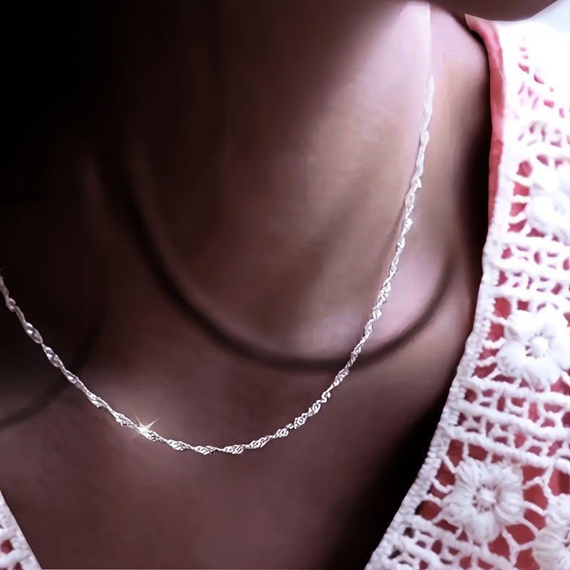 Cat Shop Boys - S925 Sterling Silver Simple Water Ripple Chain Necklace Casual Decoration Gift For Women