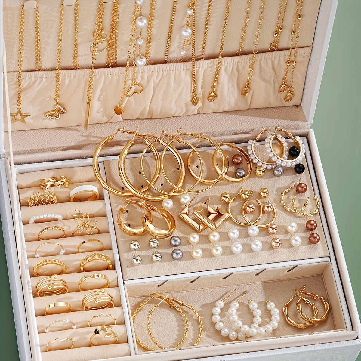 Cat Shop Boys - Set Of 86 Pieces Of Stylish And Elegant Necklaces, Earrings, Rings, Ear Studs, Jewelry Set For Ladies And Girls, Versatile For Daily Wear And Gifting On Holidays, Trendy Accessories (without Box)