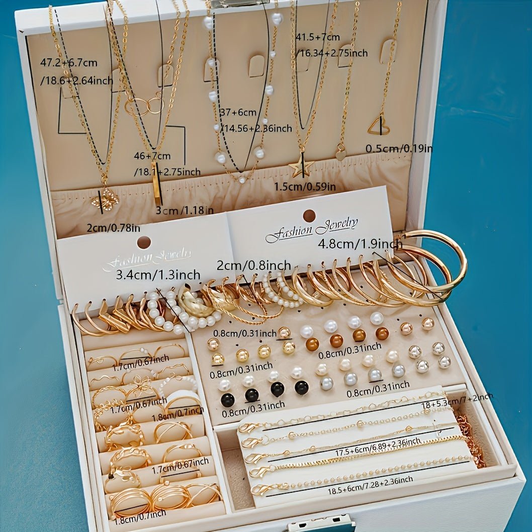 Cat Shop Boys - Set Of 86 Pieces Of Stylish And Elegant Necklaces, Earrings, Rings, Ear Studs, Jewelry Set For Ladies And Girls, Versatile For Daily Wear And Gifting On Holidays, Trendy Accessories (without Box)