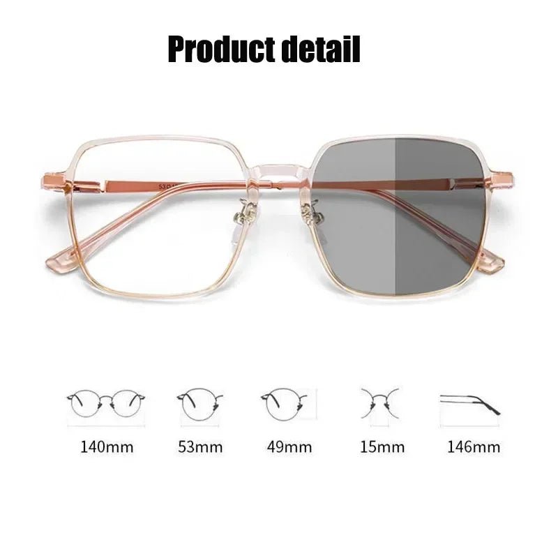 Cat Shop Boys - Shiny Diamond Photochromic Myopia Glasses Ultra Light Frame High - end Color Changing Eyewear Large Frame Anti Blue Light Glasses