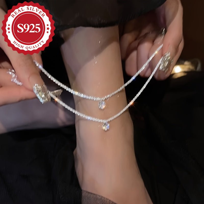 Cat Shop Boys - Silvery Anklet, Elegant And Blingbling Style, Lightweight 0.12 Oz, Ideal For Parties And Parties