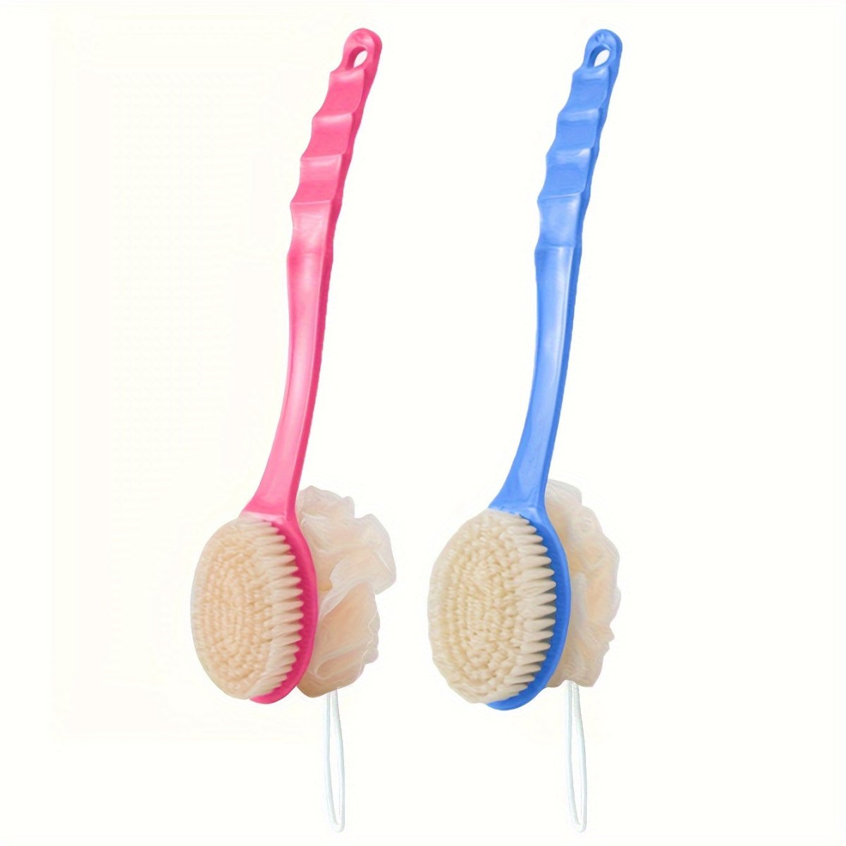 Cat Shop Boys - Soft Loofah And Bristles Bath Body Brush For Women And Men - Curved Long Handled Shower Brush For Body, Face, And Spa Washing - Bathroom Accessories