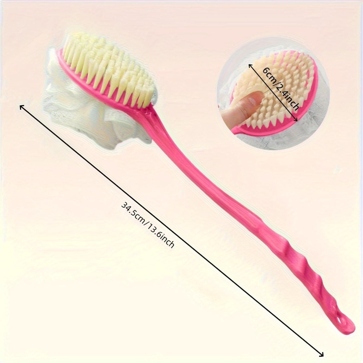 Cat Shop Boys - Soft Loofah And Bristles Bath Body Brush For Women And Men - Curved Long Handled Shower Brush For Body, Face, And Spa Washing - Bathroom Accessories