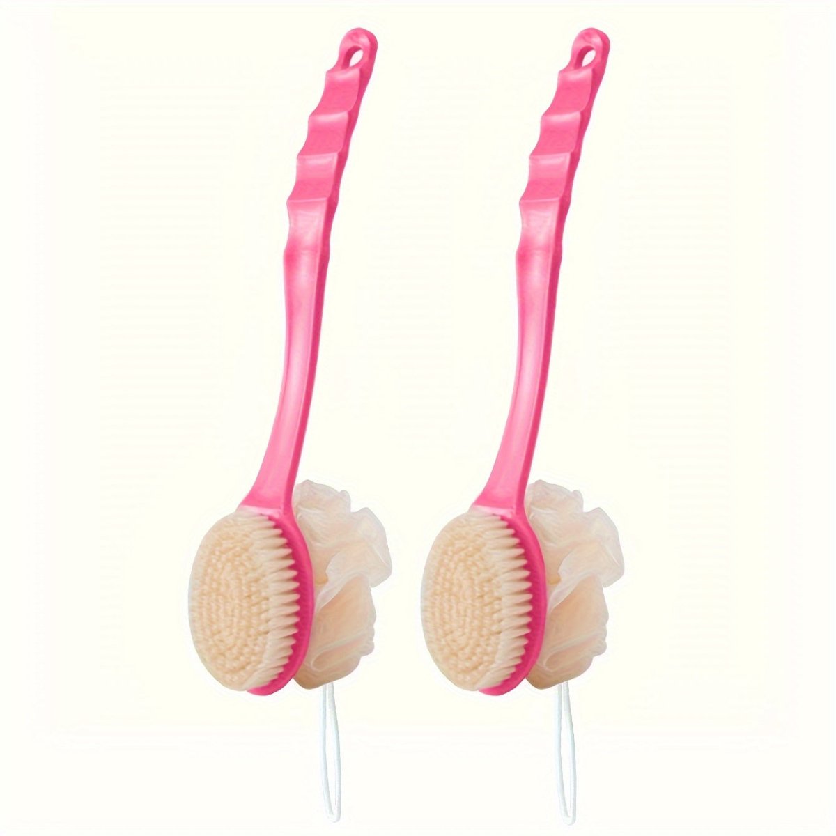 Cat Shop Boys - Soft Loofah And Bristles Bath Body Brush For Women And Men - Curved Long Handled Shower Brush For Body, Face, And Spa Washing - Bathroom Accessories