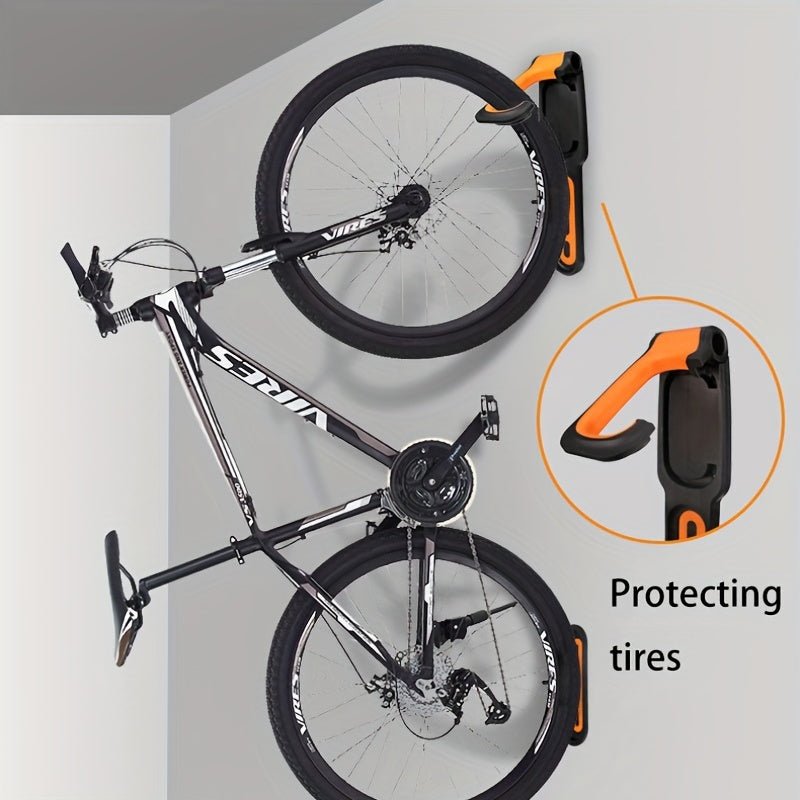 Cat Shop Boys - Space - Saving Folding Bicycle Wall Hook - Sleek Black & Orange ABS Rack for Indoor, Garage & Shed Storage - Easy to Install, Vertical Bike Hanging Solution with Mounting Screws Included - Ideal for Road & Mountain Bikes, Bike