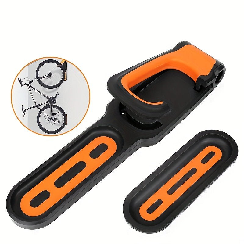 Cat Shop Boys - Space - Saving Folding Bicycle Wall Hook - Sleek Black & Orange ABS Rack for Indoor, Garage & Shed Storage - Easy to Install, Vertical Bike Hanging Solution with Mounting Screws Included - Ideal for Road & Mountain Bikes, Bike