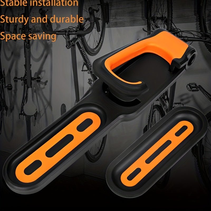 Cat Shop Boys - Space - Saving Folding Bicycle Wall Hook - Sleek Black & Orange ABS Rack for Indoor, Garage & Shed Storage - Easy to Install, Vertical Bike Hanging Solution with Mounting Screws Included - Ideal for Road & Mountain Bikes, Bike