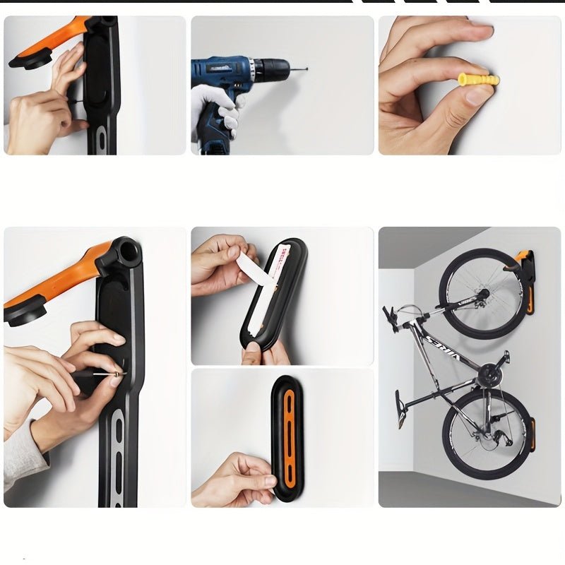 Cat Shop Boys - Space - Saving Folding Bicycle Wall Hook - Sleek Black & Orange ABS Rack for Indoor, Garage & Shed Storage - Easy to Install, Vertical Bike Hanging Solution with Mounting Screws Included - Ideal for Road & Mountain Bikes, Bike