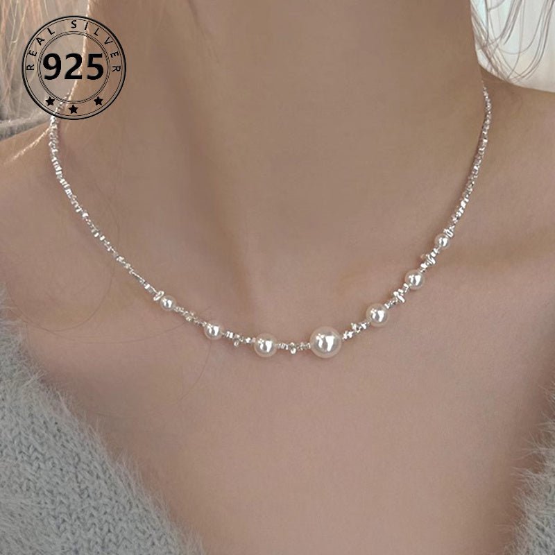 Cat Shop Boys - Sterling Silver S925 Chic Faux Pearl Necklace For Women | Luxury & Unique Design | Elegant Clavicle Chain | Perfect Gift