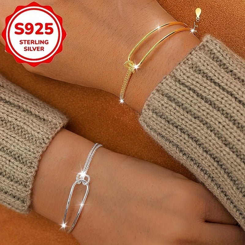 Cat Shop Boys - Stylish 925 Silver Geometric Bracelet with Natural Stones - Hypoallergenic, Women's Versatile Accessory - Perfect for Casual Wear and Gifts