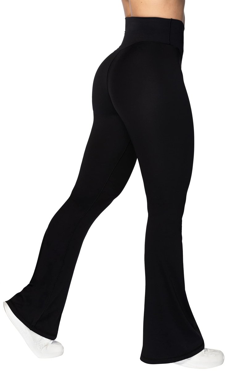 Cat Shop Boys - Sunzel Flare Leggings, Crossover Yoga Pants for Women with Tummy Control, High - Waisted and Wide Leg Black