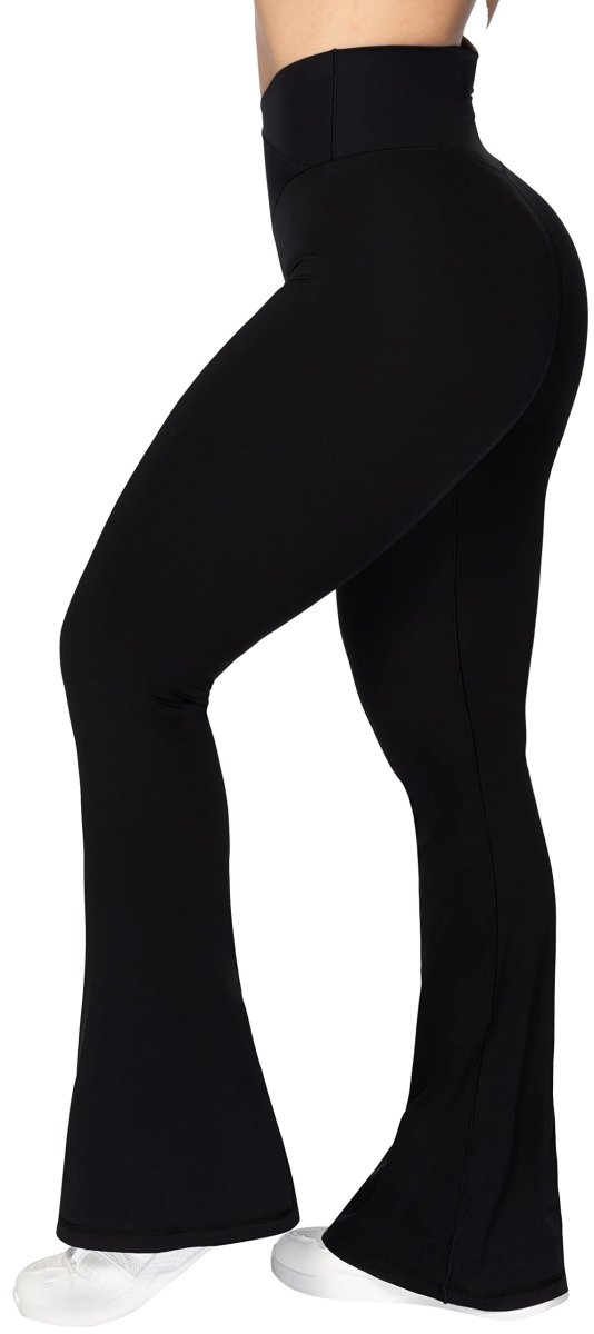 Cat Shop Boys - Sunzel Flare Leggings, Crossover Yoga Pants for Women with Tummy Control, High - Waisted and Wide Leg Black