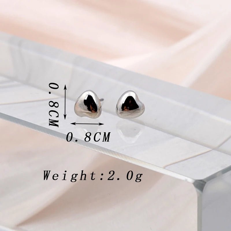 Cat Shop Boys - Super Mini Metal Heart Stud Earrings for Women Girls Daily Wear Jewelry Simple Silver Color Trendy Cute Geometry Earrings Gift