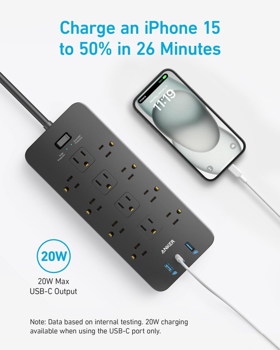 Cat Shop Boys - Surge Protector Power Strip (2100J), Anker 12 Outlets with 1 USB C and 2 USB Ports foriPhone 15/15 Plus/15 Pro/15 Pro Max, 5ft Extension Cord, Flat Plug, 20W USB C Charging for Home, Office,TUV Listed