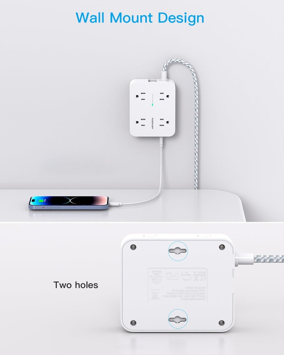 Cat Shop Boys - Surge Protector Power Strip - 8 Outlets with 4 USB (2 USB C) Charging Ports, Multi Plug Outlet Extender, 5Ft Braided Extension Cord, Flat Plug Wall Mount Desk USB Charging Station for Home Office ETL