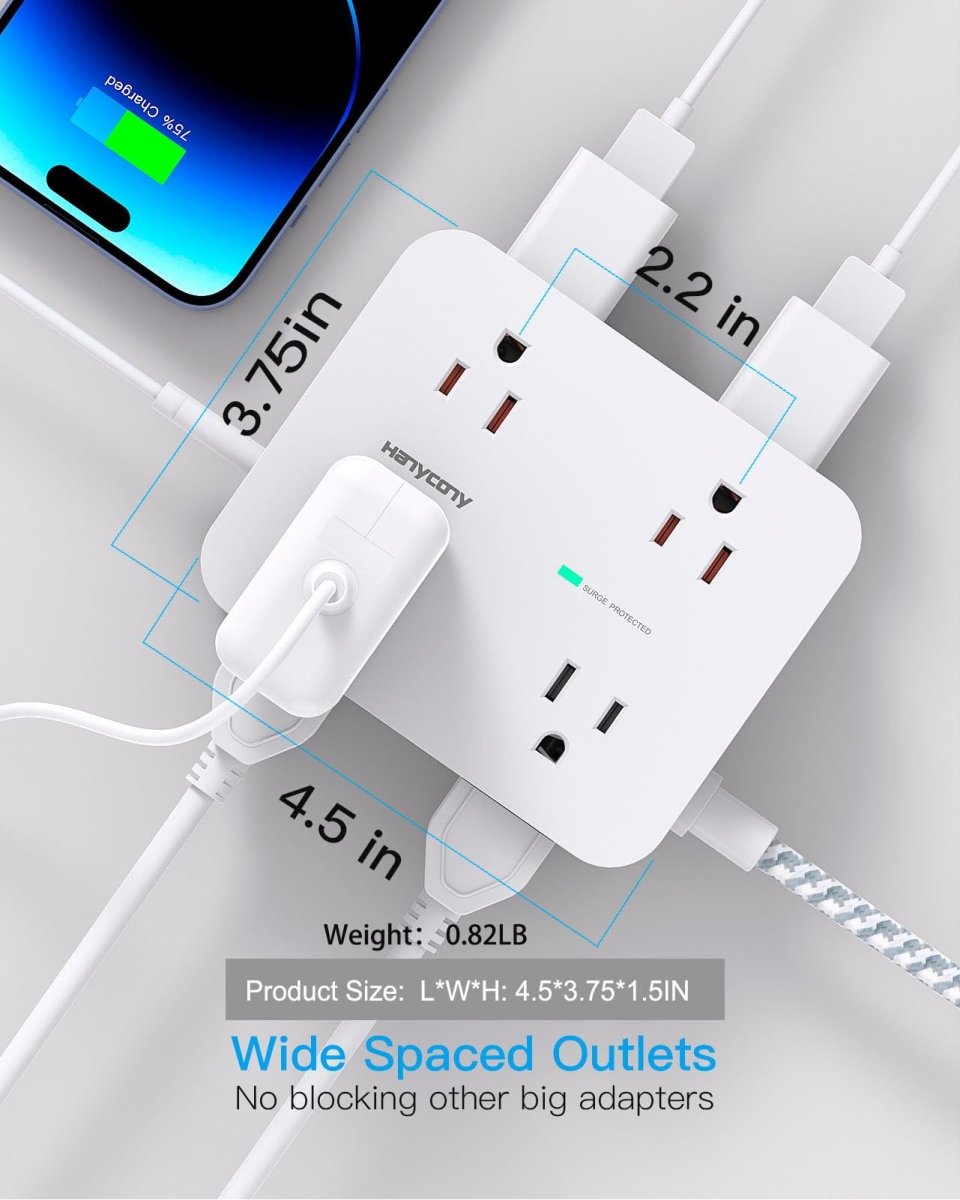 Cat Shop Boys - Surge Protector Power Strip - 8 Outlets with 4 USB (2 USB C) Charging Ports, Multi Plug Outlet Extender, 5Ft Braided Extension Cord, Flat Plug Wall Mount Desk USB Charging Station for Home Office ETL