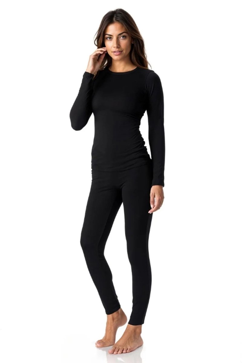 Cat Shop Boys - Thermajane Long Johns Thermal Underwear for Women Fleece Lined Base Layer Pajama Set Cold Weather (Medium, Black)