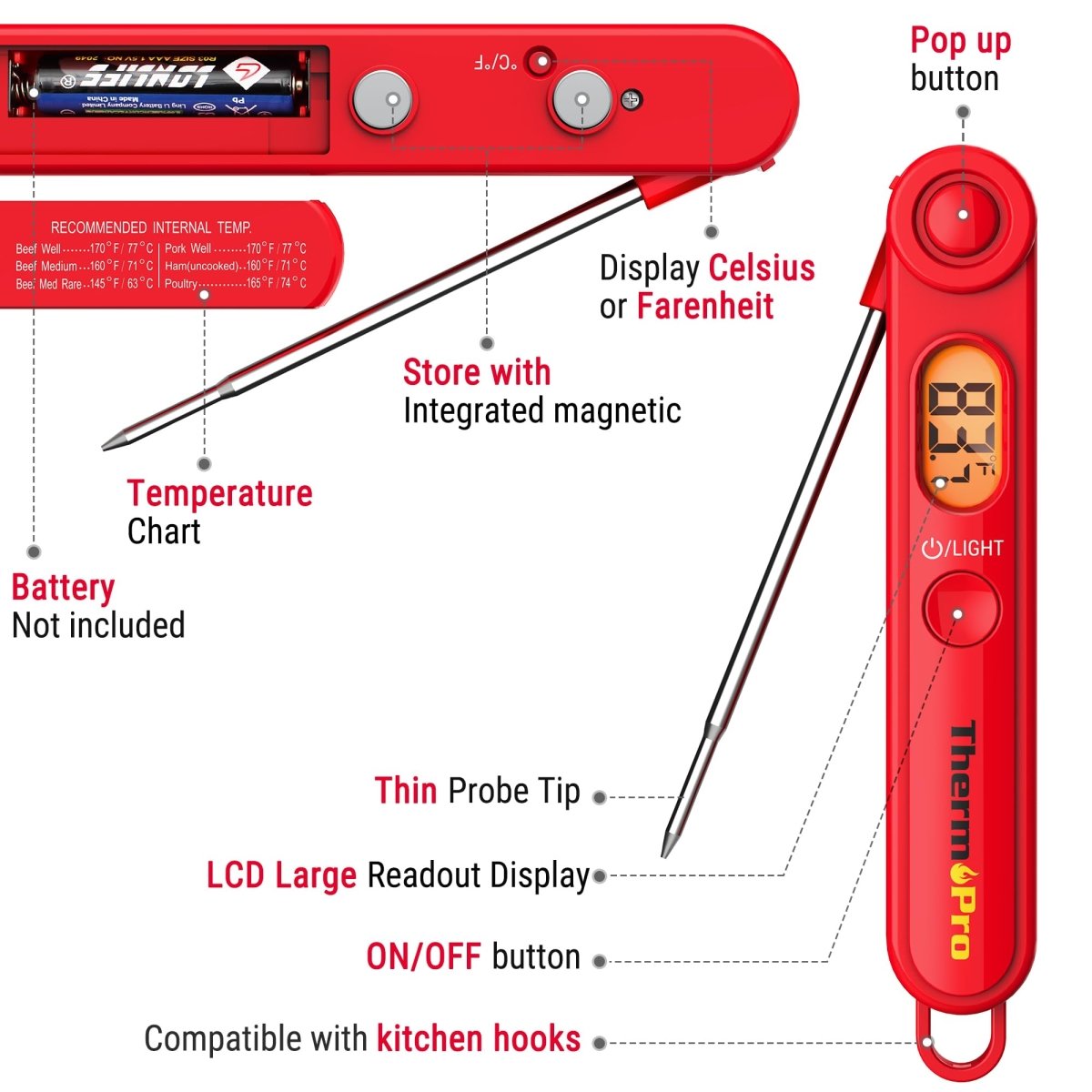 Cat Shop Boys - ThermoPro TP03B Digital Meat Thermometer for Cooking, Instant Read Thermometer with Backlight, Kitchen Food Thermometer for Grill Smoker BBQ Oil Deep Fry Candy Bread Coffee with Pop - up Meat Probe