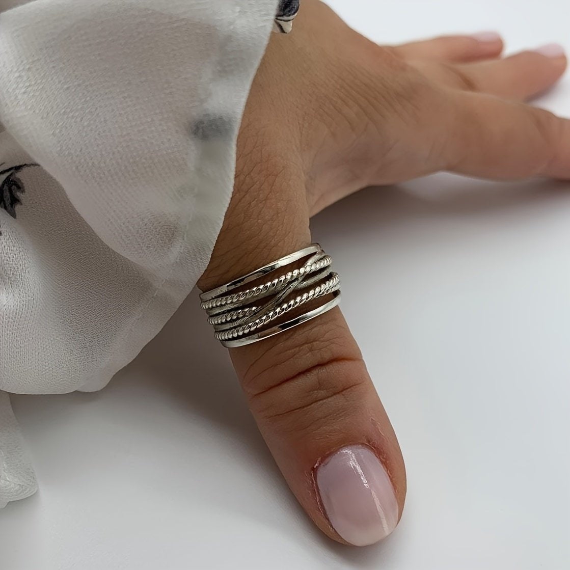 Cat Shop Boys - Thumb Braided Layered Rings, Silvery Multi - layered Rings, Thick Adjustable Rings, Thick Bohemian Delicate Rings, Women'S Jewelry, Gifts For Her