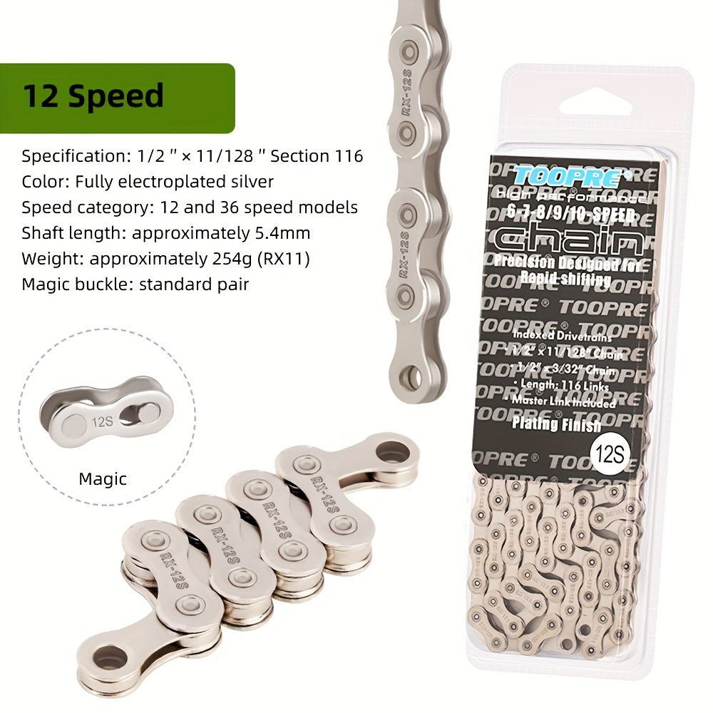 Cat Shop Boys - TOOPRE Ultralight Bicycle Chain - 116 Links for MTB, Road, and Folding Bikes - Compatible with 8S - 12S Speeds - Smooth and Durable Riding Experience