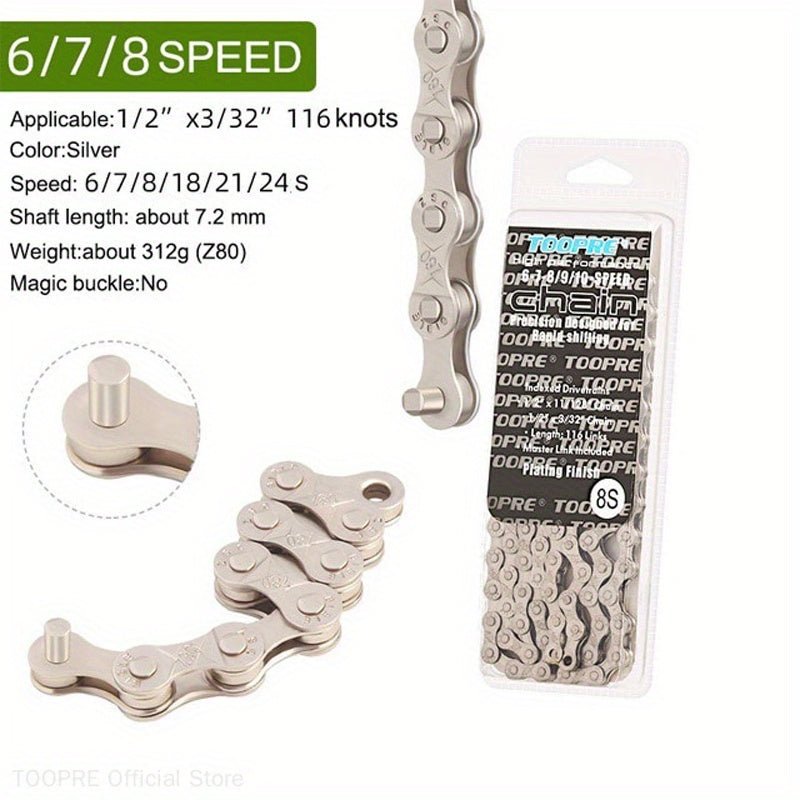 Cat Shop Boys - TOOPRE Ultralight Bicycle Chain - 116 Links for MTB, Road, and Folding Bikes - Compatible with 8S - 12S Speeds - Smooth and Durable Riding Experience