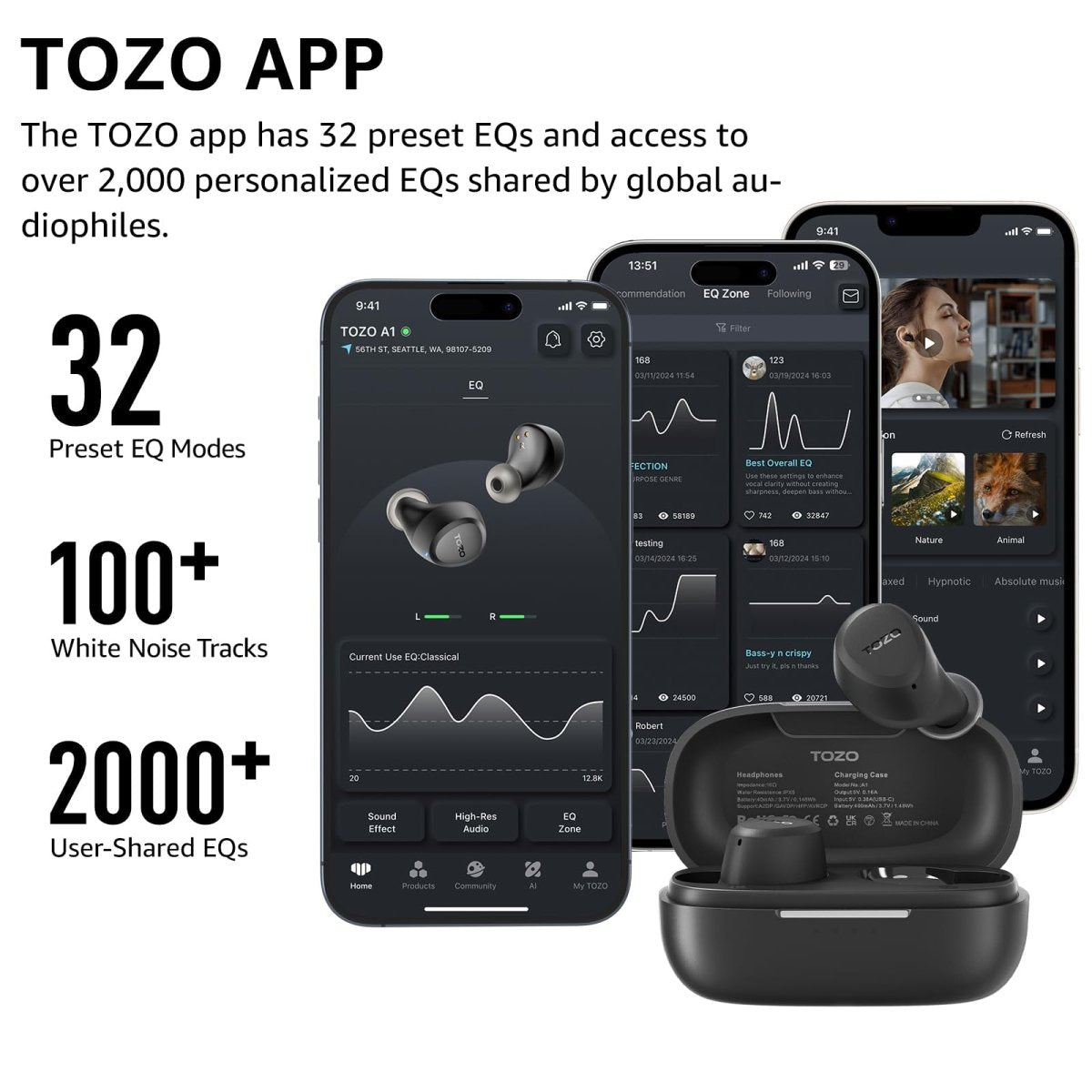 Cat Shop Boys - TOZO A1 Mini Wireless Earbuds Bluetooth 5.3 in Ear Light - Weight Headphones Built - in Mic Calls, IPX5 Waterproof, Immersive Premium Sound Connection Headset with Charging Case, 32 Preset EQs via APP