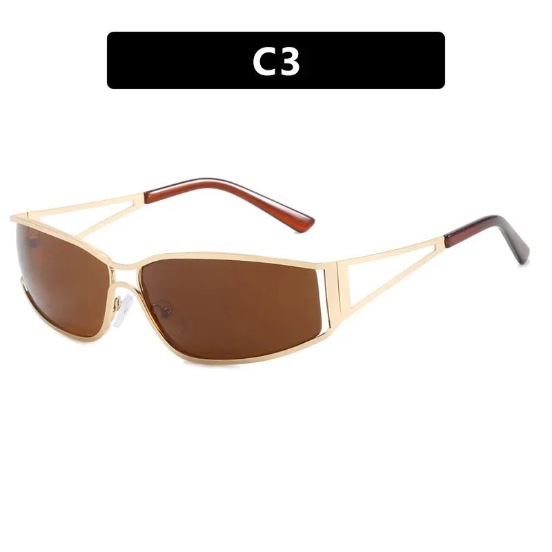 Cat Shop Boys - Trendy 2000s Y2K Sunglasses for Women Men Girls Metallic Fashion Oval Aesthetics Rave Shades Concert Accessories