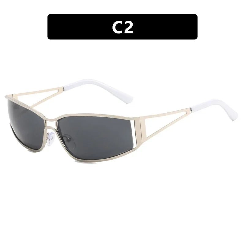 Cat Shop Boys - Trendy 2000s Y2K Sunglasses for Women Men Girls Metallic Fashion Oval Aesthetics Rave Shades Concert Accessories