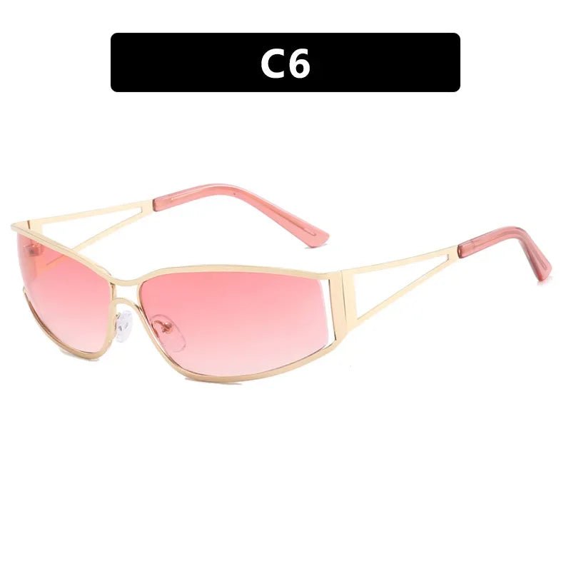 Cat Shop Boys - Trendy 2000s Y2K Sunglasses for Women Men Girls Metallic Fashion Oval Aesthetics Rave Shades Concert Accessories