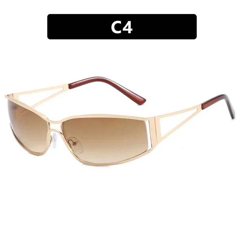 Cat Shop Boys - Trendy 2000s Y2K Sunglasses for Women Men Girls Metallic Fashion Oval Aesthetics Rave Shades Concert Accessories