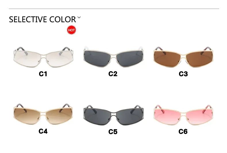 Cat Shop Boys - Trendy 2000s Y2K Sunglasses for Women Men Girls Metallic Fashion Oval Aesthetics Rave Shades Concert Accessories