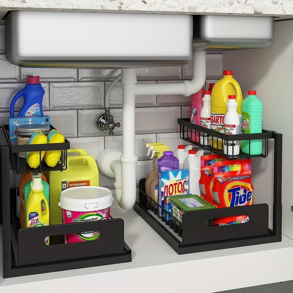 Cat Shop Boys - Under Sink Organizer, Pull Out Cabinet Organizer 2 Tier Slide Out Sink Shelf Cabinet Storage Shelves, Under Sink Storage for Kitchen Bathroom Cabinet