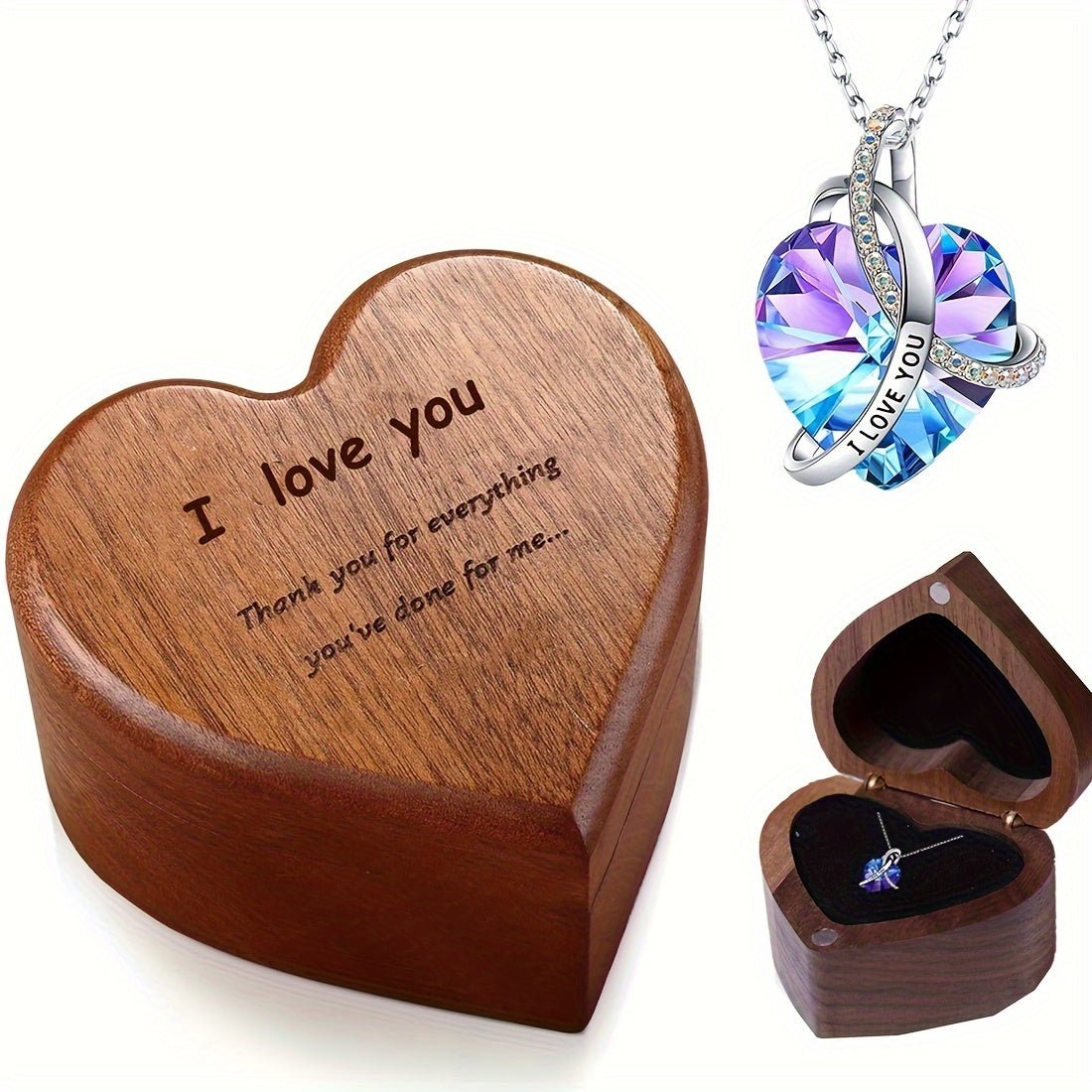 Cat Shop Boys - Unique Heart - Shaped Bamboo Gift Box - Handcrafted, Exquisite Design, Heart - Shaped Pendant Necklace Included, Perfect Birthday, Valentine's Day, Anniversary Gift for Wife, Girlfriend, Beloved, Her - Romantic, Thoughtful, and M